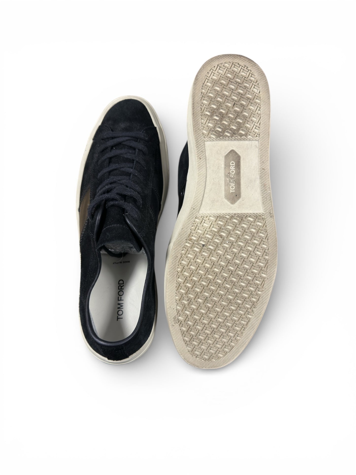 Tom Ford suede sneaker heel TF branding — FashnLuxe