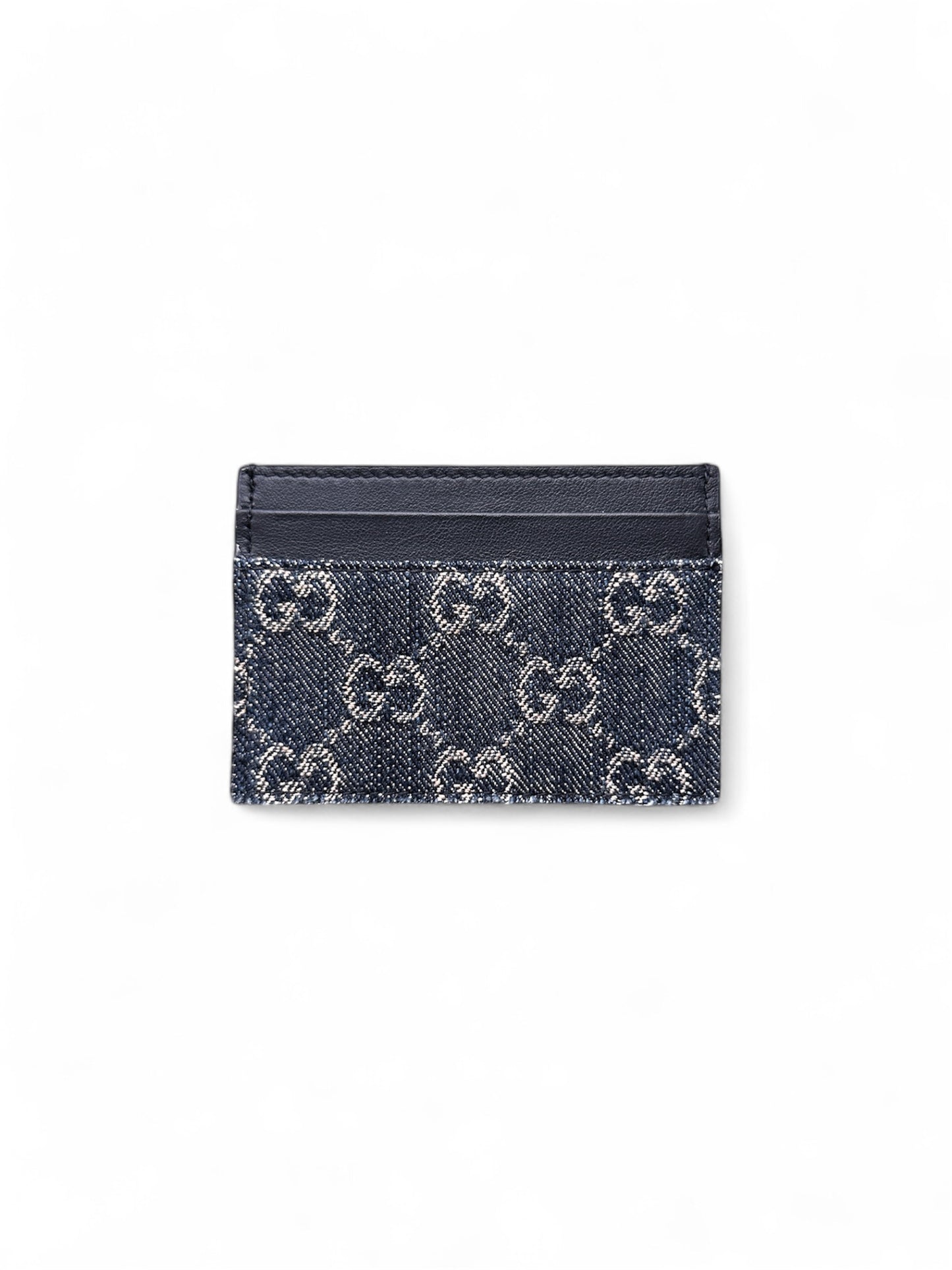 Gucci dark blue denim cardholder with GG logo — FashnLuxe