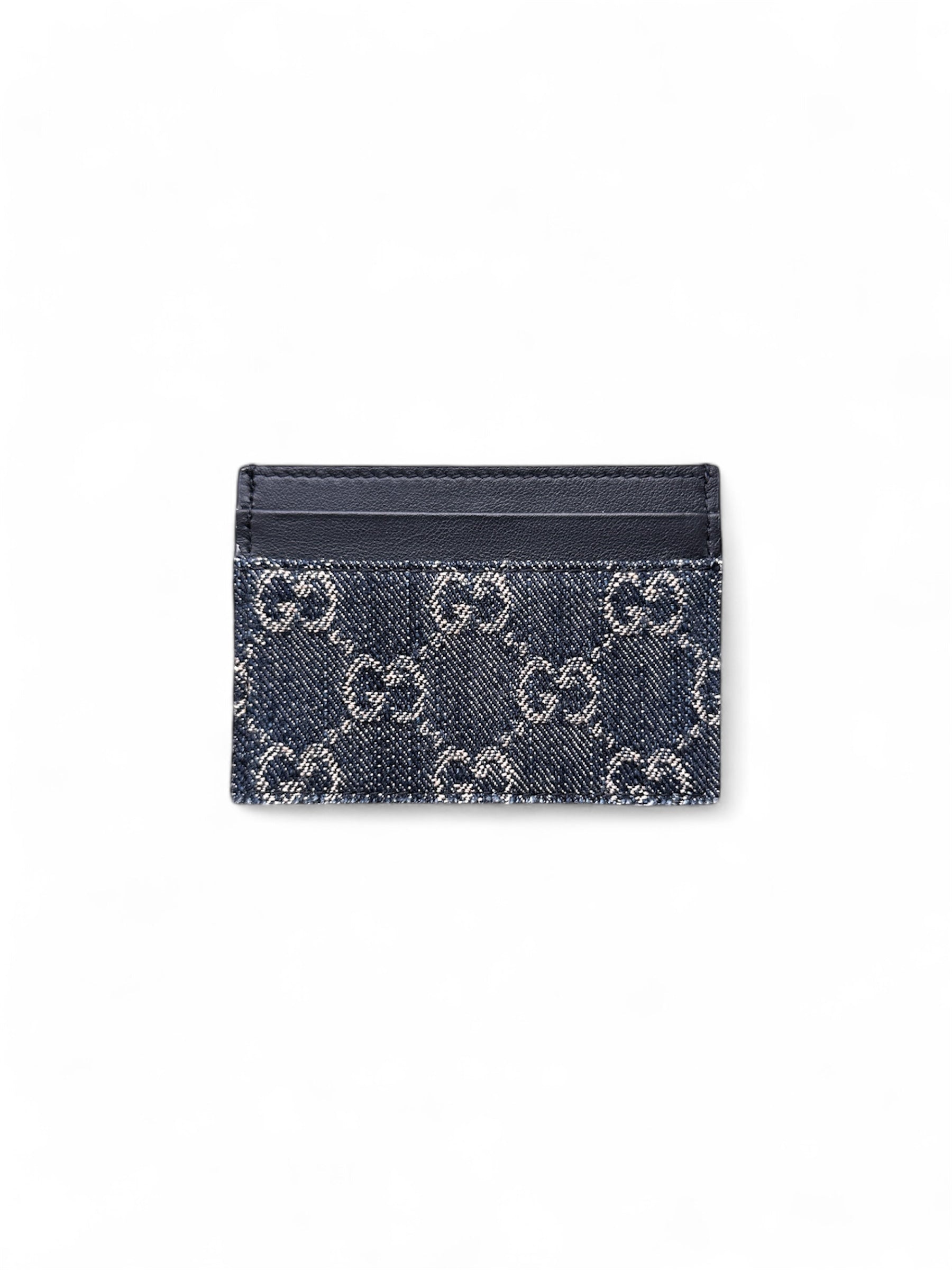 Gucci dark blue denim cardholder with GG logo — FashnLuxe