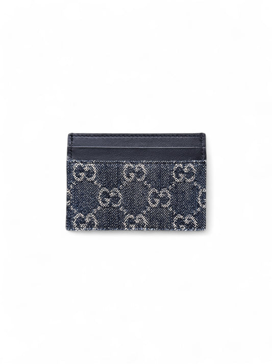 Gucci dark blue denim cardholder with GG logo — FashnLuxe