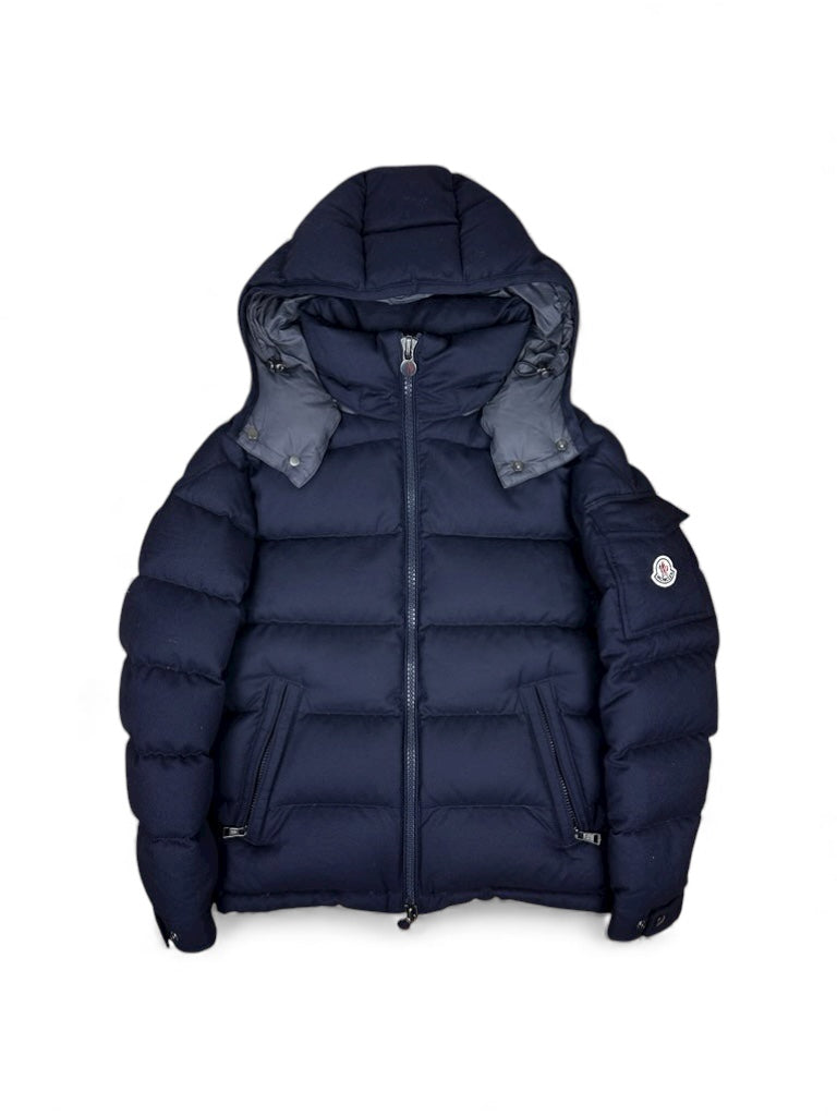 Moncler Montgenevre down jacket front view with hood — FashnLuxe