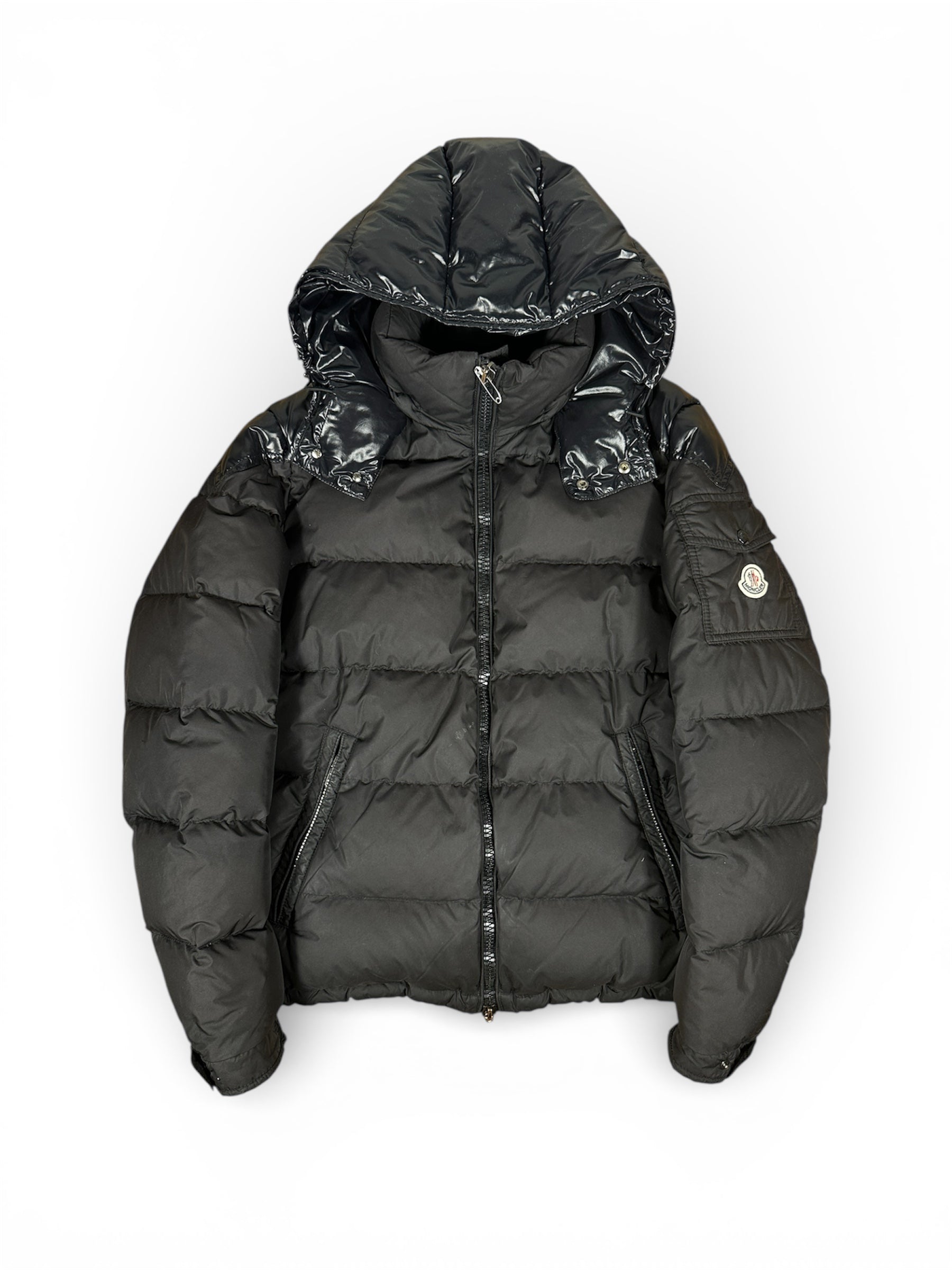 Moncler Chevalier mid-length down jacket front view — FashnLuxe