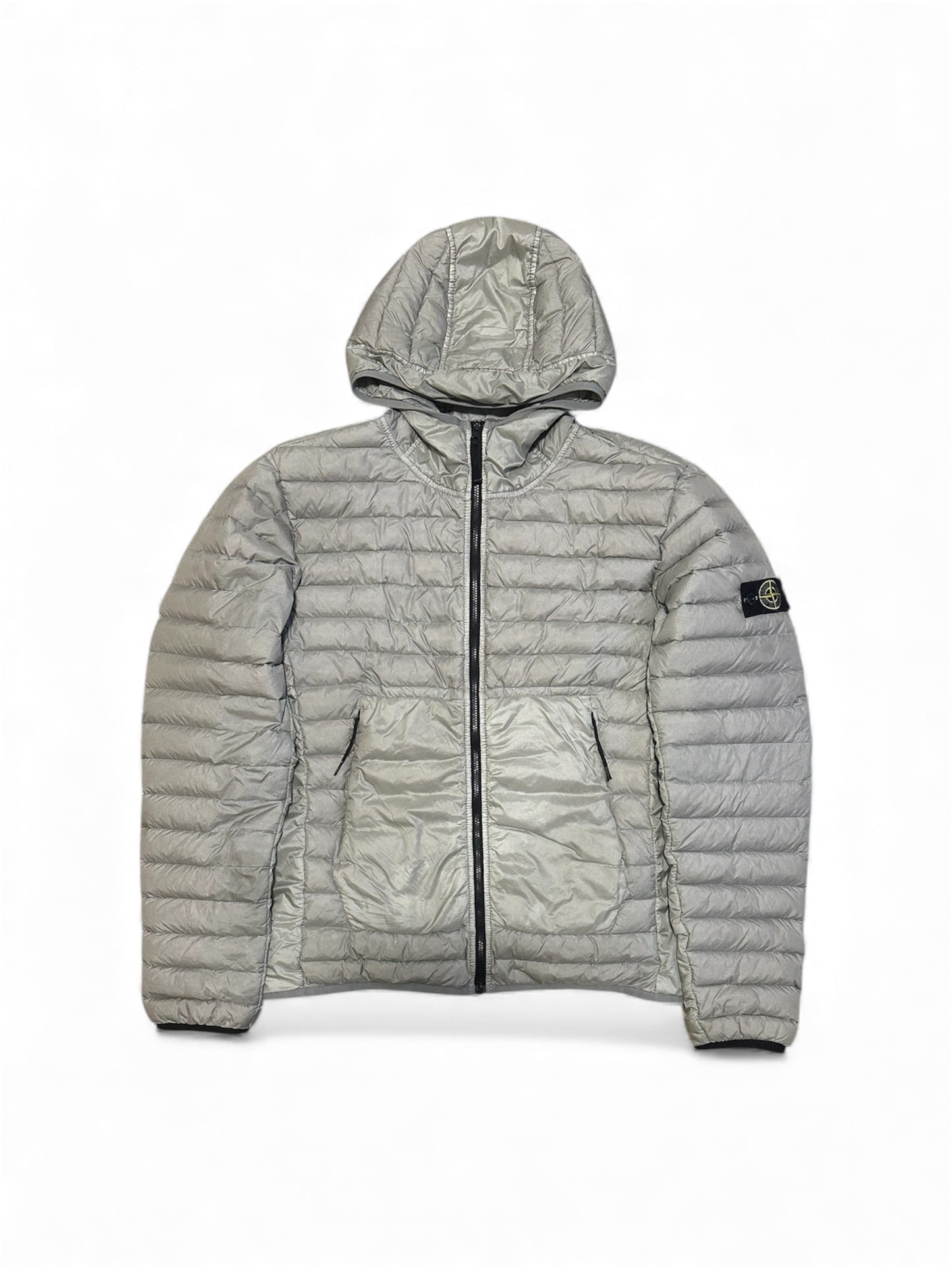Stone Island down jacket with compass badge front view — FashnLuxe