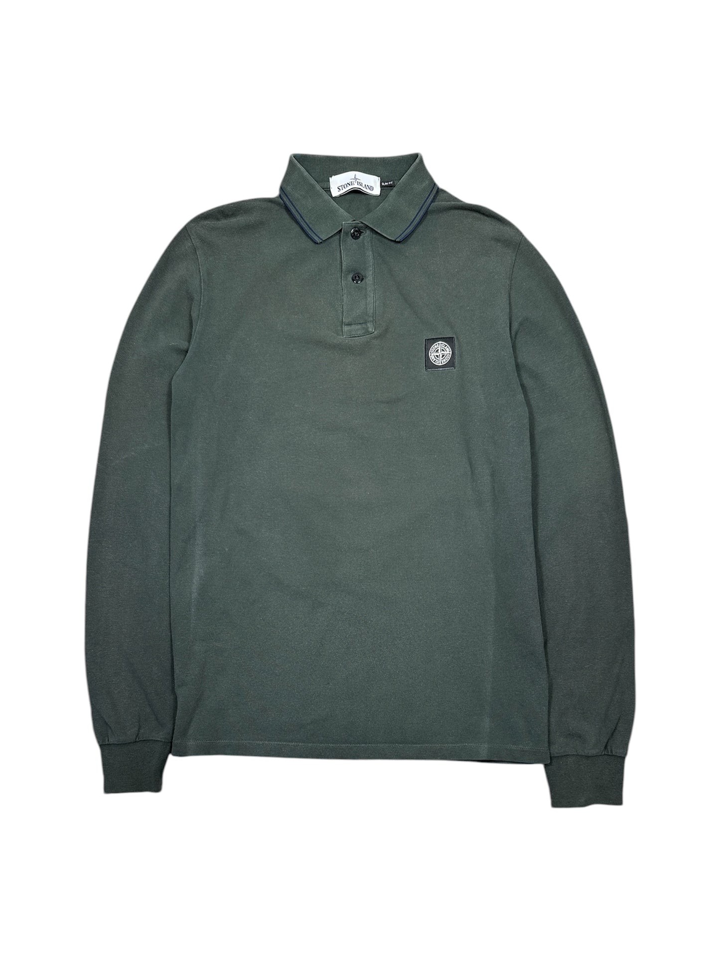 Stone Island long-sleeve polo with compass badge front view — FashnLuxe