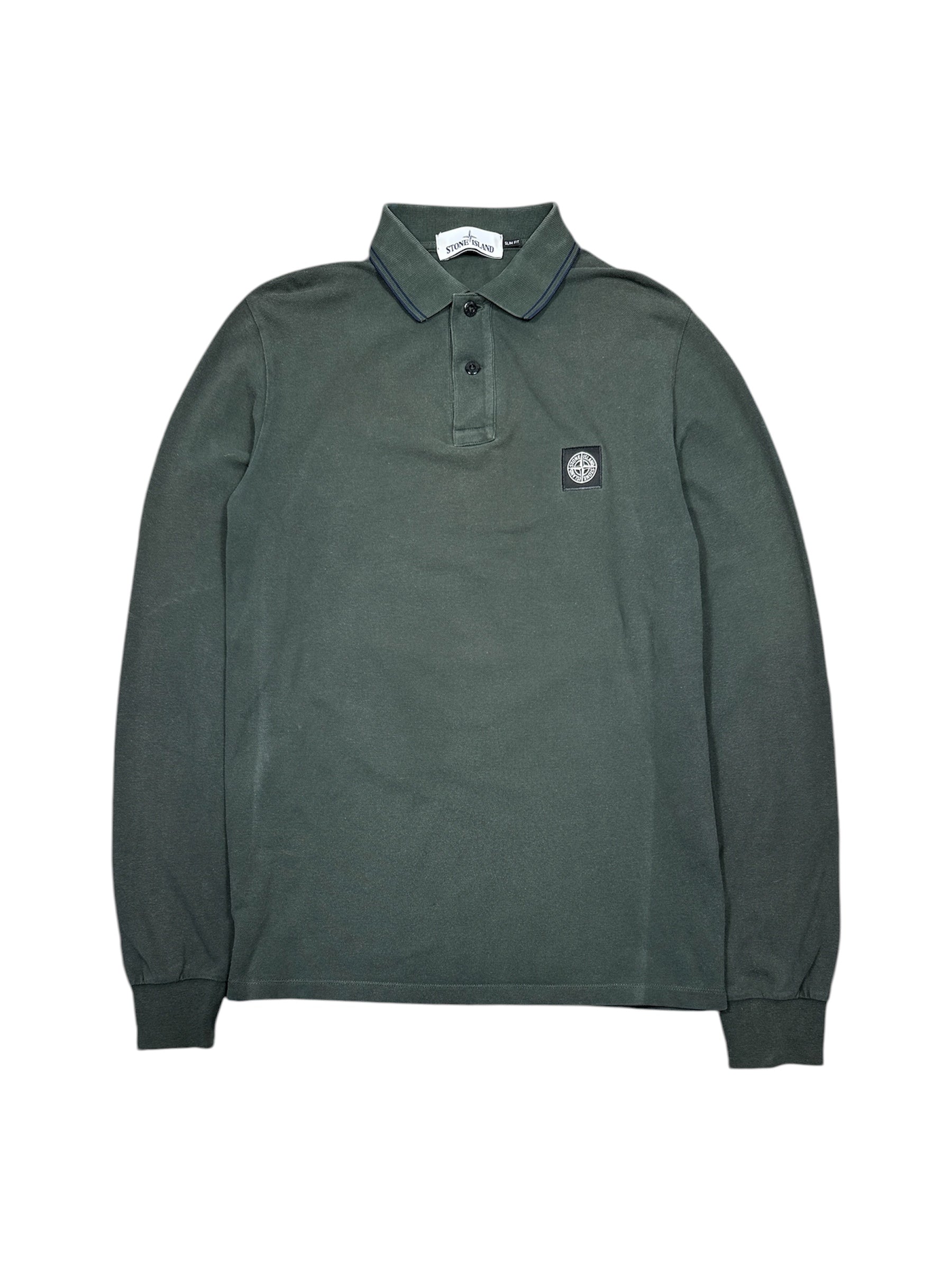 Stone Island long-sleeve polo with compass badge front view — FashnLuxe
