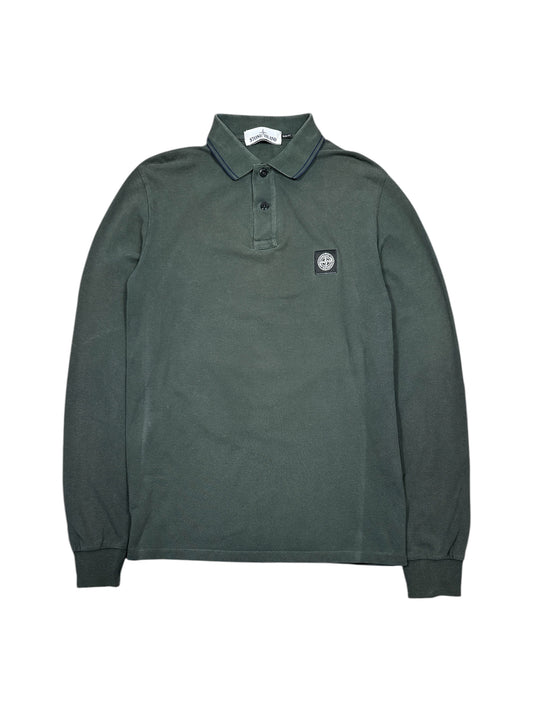 Stone Island long-sleeve polo with compass badge front view — FashnLuxe