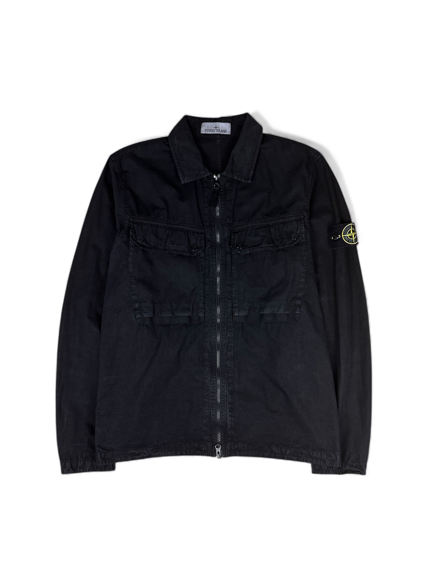 Stone Island zip overshirt with compass badge front view — FashnLuxe
