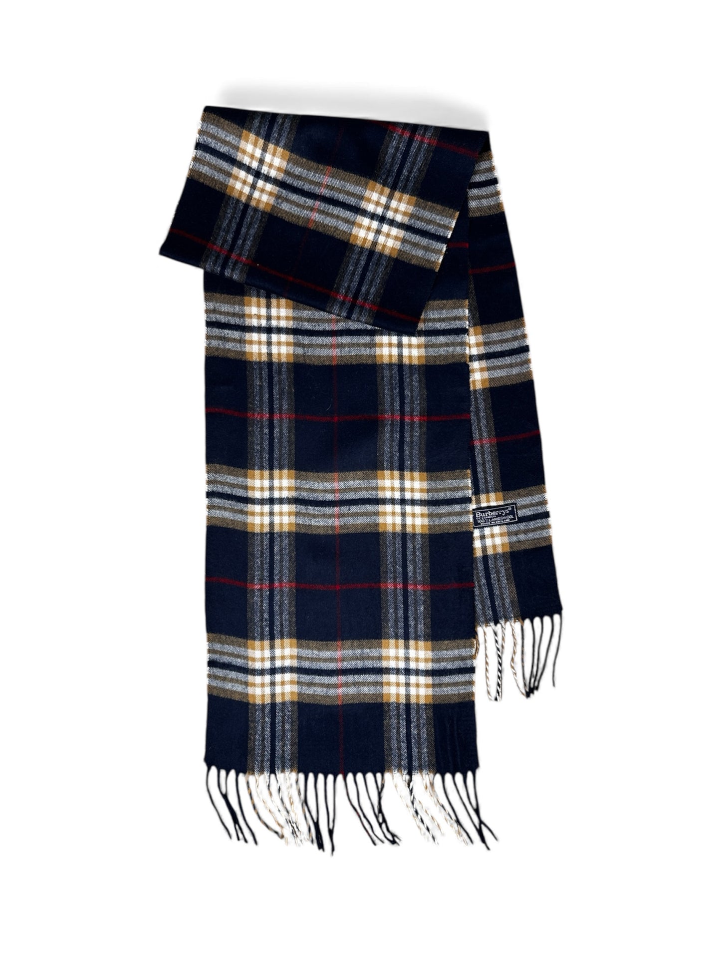 Burberry Nova Check wool silk scarf laid flat — FashnLuxe