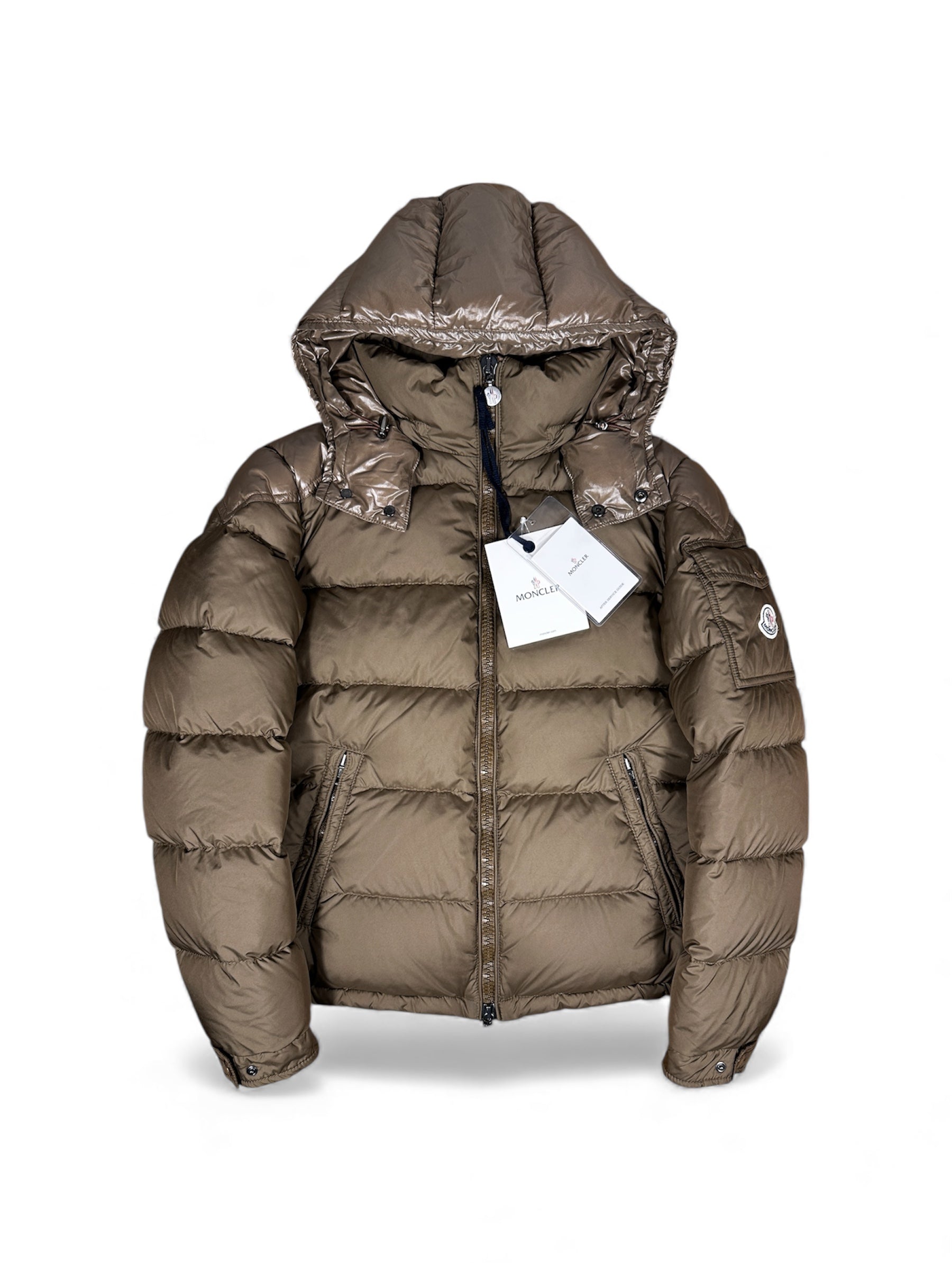 Moncler Chevalier mid-length down jacket front view — FashnLuxe